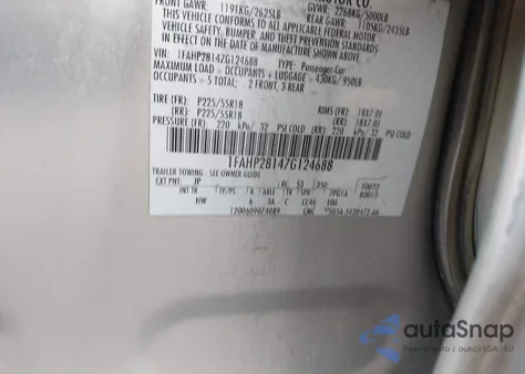 2007 Ford Five Hundred Limited z USA, uszkodzony, nr VIN 1FAHP28147G124688